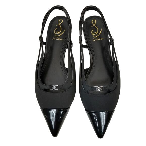 Sam Edelman Cecelia Women's Black Slingback Pointed Patent Cap Toe Flats 7.5 - Picture 2 of 8